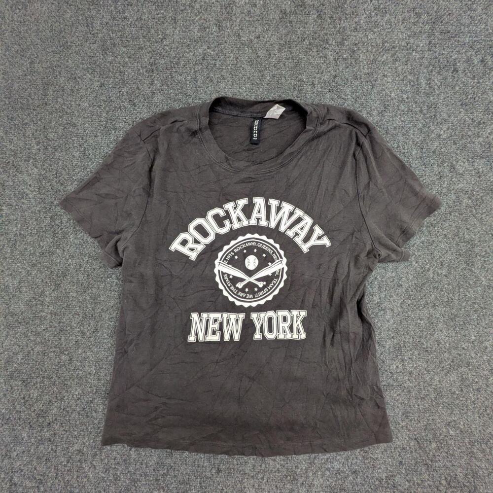 H&M T Shirt Womens XL Rockaway New York Graphic Circular Emblem Fitted Cotton